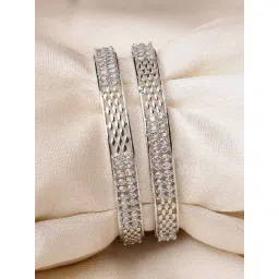 Karatcart Silver Plated American Diamond Studded Bangles for Women Set of 2-picture-26
