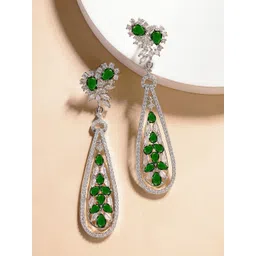 KARATCART Silver-Plated American Diamond Studded Contemporary Drop Earrings-picture-40