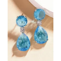 KARATCART Silver-Plated American Diamond Studded Contemporary Drop Earrings-picture-41