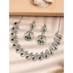 KARATCART Silver-Plated American Diamond Studded Elegant Necklace and Earrings-picture-12