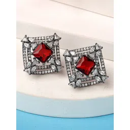KARATCART Silver Plated American Diamond Studs Earrings-picture-18
