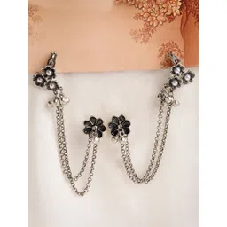 KARATCART Silver-Plated Artificial Stones Studded Floral Ear Cuff Earrings-picture-29