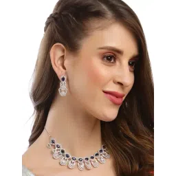 Karatcart Silver Plated Blue Cubic Zirconia Studded Necklace Set-picture-38