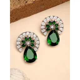 KARATCART Silver-Plated Contemporary American Diamond Studs Earrings-picture-22