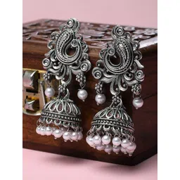 KARATCART Silver-Plated Contemporary Jhumkas Earrings-picture-37