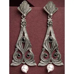 KARATCART Silver-Plated Contemporary Oxidised Drop Earrings-picture-16