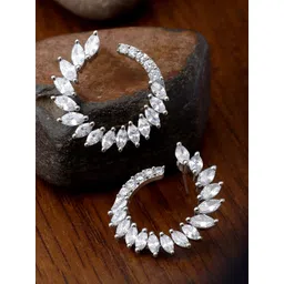 KARATCART Silver-Plated Cubic Zirconia Contemporary Half Hoop Earrings-picture-16