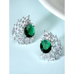 KARATCART Silver-Plated Cubic Zirconia Contemporary Studs Earrings-picture-24