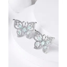 KARATCART Silver-Plated Cubic Zirconia Contemporary Studs Earrings-picture-23