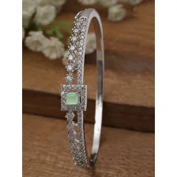 KARATCART Silver-Plated Cubic Zirconia-Studded Bangle Style Bracelet-picture-29