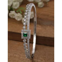 KARATCART Silver-Plated Cubic Zirconia-Studded Bangle Style Bracelet-picture-31