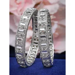 Karatcart Silver Plated Cubic Zirconia Studded Bangles for Women - Set of 2-picture-22