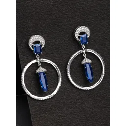 KARATCART Silver-Plated Cubic Zirconia Studded Contemporary Drop Earrings-picture-32