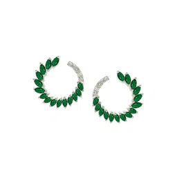 KARATCART Silver-Plated Cubic Zirconia Studded Contemporary Half Hoop Earrings image 2