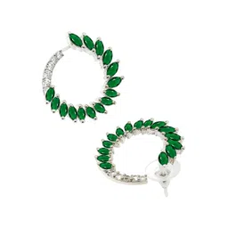 KARATCART Silver-Plated Cubic Zirconia Studded Contemporary Half Hoop Earrings image 4