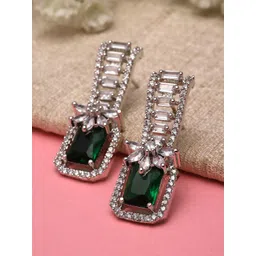 KARATCART Silver Plated Cubic Zirconia Studded Drop Earrings-picture-34