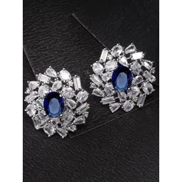 KARATCART Silver-Plated Cubic Zirconia Studded Floral Stud Earrings-picture-15