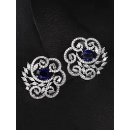 KARATCART Silver-Plated Cubic Zirconia Studded Floral Stud Earrings-picture-27