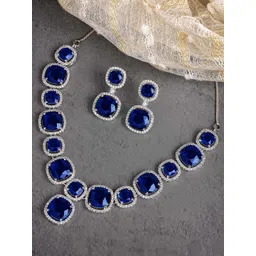 KARATCART Silver Plated Cubic Zirconia Studded Jewellery Set-picture-33