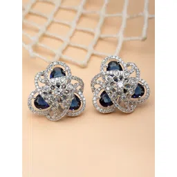KARATCART Silver Plated Cubic Zirconia Studded Studs Earrings-picture-19