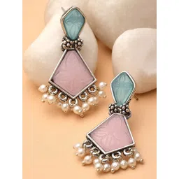 KARATCART Silver-Plated Diamond Shape Kundan Studded Drop Earrings-picture-23