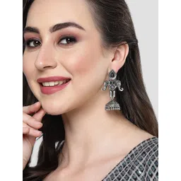 KARATCART Silver Plated Elephant Design Oxidised Contemporary Jhumkas Earrings image 3