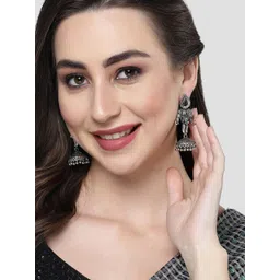 KARATCART Silver Plated Elephant Design Oxidised Contemporary Jhumkas Earrings image 5