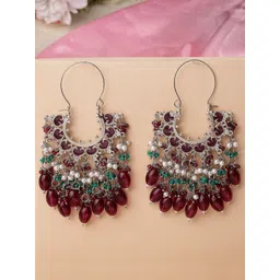 KARATCART Silver Plated Kundan Oxidised Drop Earrings-picture-20