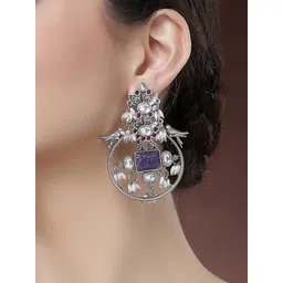 KARATCART Silver Plated Kundan Studded Circular Shaped Chandbalis-picture-31