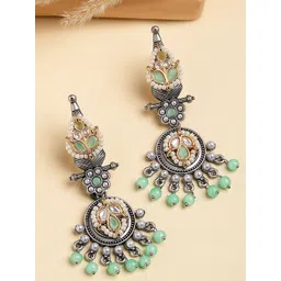 KARATCART Silver Plated Kundan Studded Contemporary Drop Earrings-picture-31