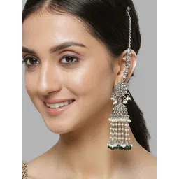 KARATCART Silver-Plated Kundan Studded Dome Shaped Jhumkas-picture-25