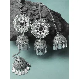 KARATCART Silver Plated Kundan Studded Jhumkas Earrings-picture-15