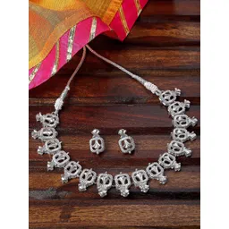 KARATCART Silver-Plated Kundan Studded Necklace and Earrings-picture-13