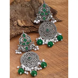 KARATCART Silver Plated Kundan Studded Oxidised Drop Earrings-picture-29