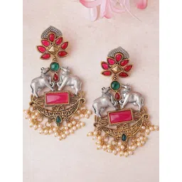 KARATCART Silver-Plated Oxidised Contemporary Drop Earrings-picture-13