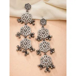 KARATCART Silver-Plated Oxidised Contemporary Drop Earrings-picture-17