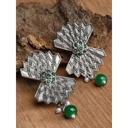 KARATCART Silver-Plated Oxidised Kundan Studded Drop Earrings-picture-19