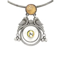 KARATCART Silver-Plated Oxidised Peacock Design Hasli Jewellery Set image 4