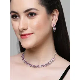 Karatcart Silver-Plated Purple and White Cubic Zirconia Studded Necklace Set-picture-38
