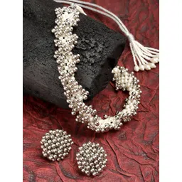 KARATCART Silver-Plated Silver Ball Beaded Choker Jewellery Set-picture-13