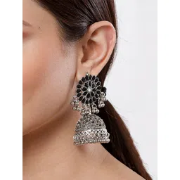 KARATCART Silver-Toned Contemporary Jhumkas Earrings-picture-18