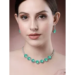Karatcart Teal Cubic Zirconia Necklace Set for Women-picture-14