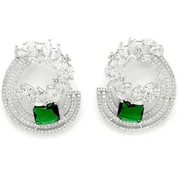 karatcart White American Diamond Studded Silver Plated Stud Earrings for Women-picture-10