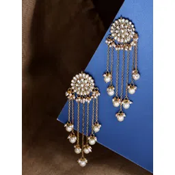 KARATCART White Gold-Plated Stone-Studded Beaded Chandelier Classic Drop Earrings-picture-34
