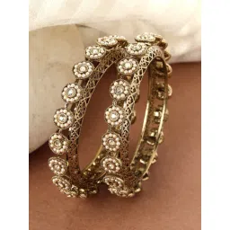 Karatcart White Pearl Studded Antique Gold Plated Bangles for Women Set of 2-picture-14