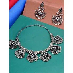 KARATCART Women Black Oxidised Silver- Plated Stone Studded Jewellery Set-picture-36