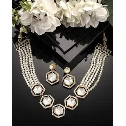 karatcart Women Gold-Plated Kundan-Studded Beaded Necklace & Earrings Set-picture-43