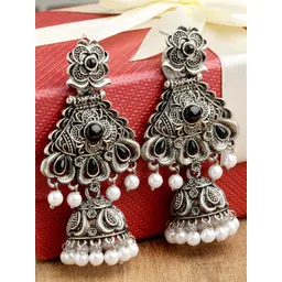 KARATCART Women Oxidised Silver Black Dome Shaped Jhumkas Earrings-picture-31