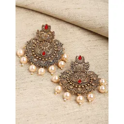 KARATCART Women Red Gold Plated Pearl & Kundan Classic Drop Earrings-picture-17