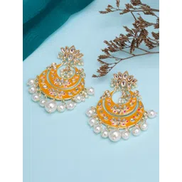 KARATCART Yellow & White Gold Plated Pearl Studded Classic Chandbalis Earrings-picture-24
